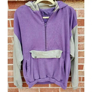 Vintage Eddie Bauer Hooded Sweatshirt Women's Size Med Purple & Grey 1/2 Zip Y2K